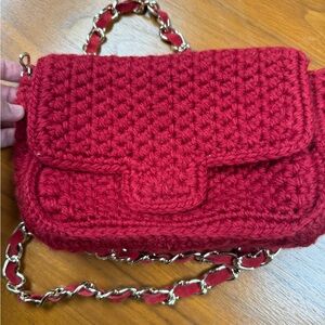 Catarina Bertini Crochet Chain-Handle Crossbody Bag in Red
